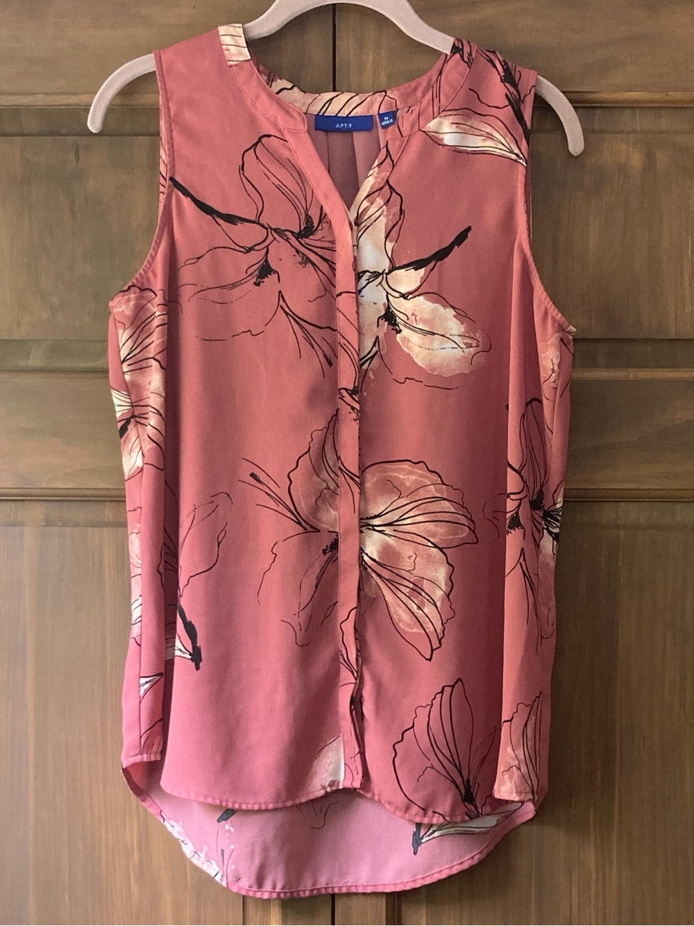 Apt. 9 Dusty Coral & Floral Print Sleeveless Button-up Top Medium